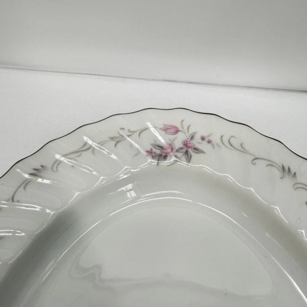 Gold Standard Heavy Platter Floral Pink Silver Trim Vintage Serving 14in w/ Box